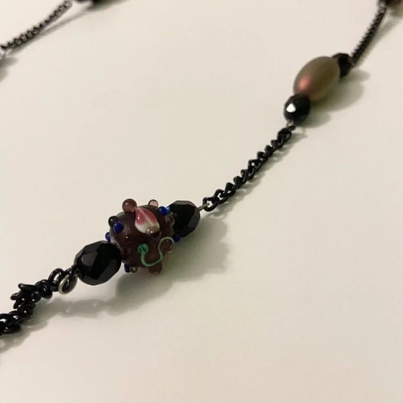 Long Beaded Dark  Tone Necklace Multicolor 44 Inch Length Costume Jewelry - Picture 4 of 11